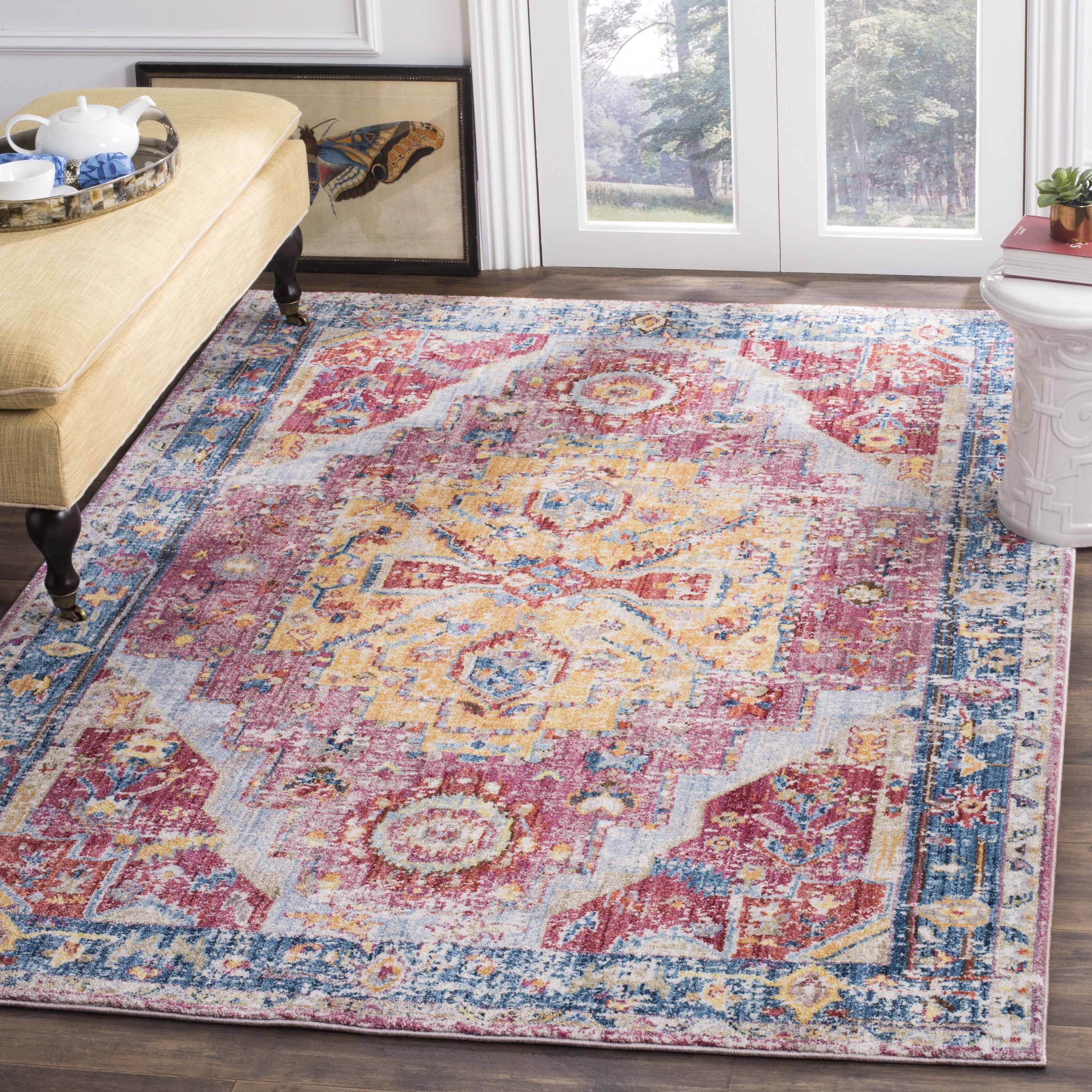 SAFAVIEH Bristol Deion Oriental Polyester Area Rug, Red/Blue, 8' x 10'
