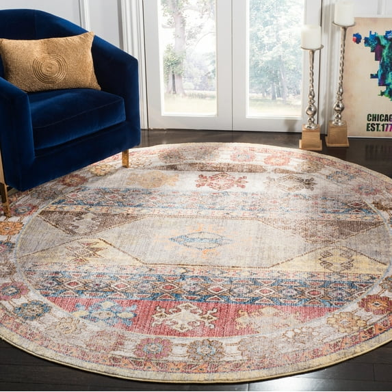 SAFAVIEH Bristol Devrim Oriental Polyester Area Rug, Multi, 7' x 7' Round