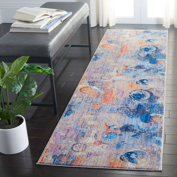 SAFAVIEH Bristol Dinah Abstract Polyester Runner Rug, Gray/Blue, 2'3" x 8'