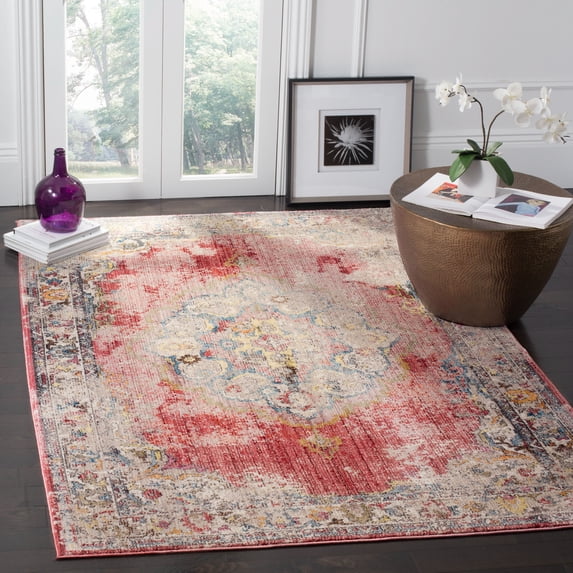 SAFAVIEH Bristol Doncho Oriental Polyester Area Rug, Rose/Light Gray, 9' x 12'