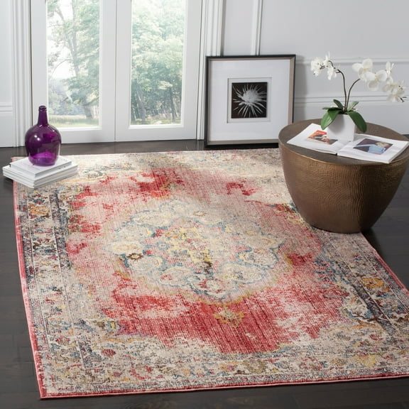 SAFAVIEH Bristol Doncho Oriental Polyester Area Rug, Rose/Light Gray, 4' x 6'