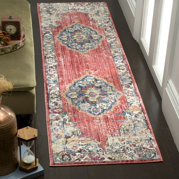 SAFAVIEH Bristol Doncho Oriental Polyester Runner Rug, Rose/Light Gray, 2'3" x 8'