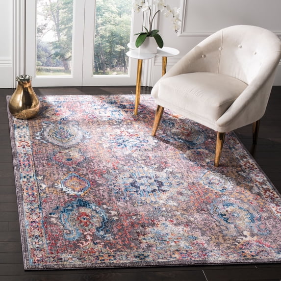 SAFAVIEH Bristol Felicity Oriental Polyester Area Rug, Dark Gray/Blue, 7' x 7' Square