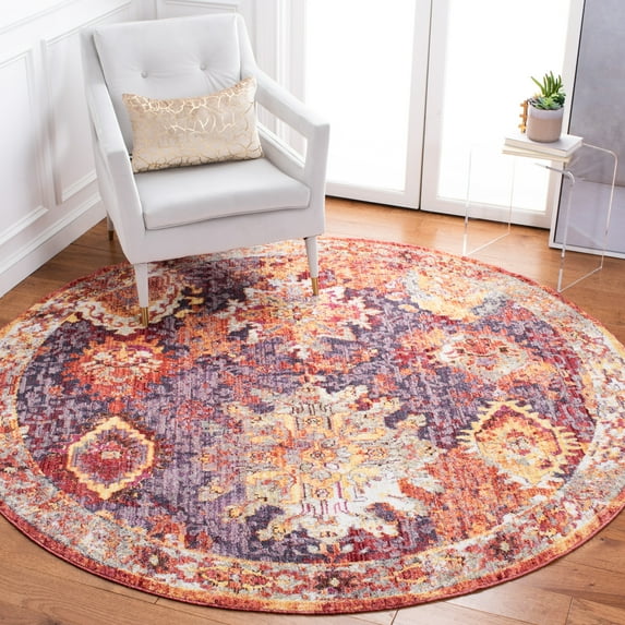 SAFAVIEH Bristol Felicity Oriental Polyester Area Rug, Rust/Lavender, 7' x 7' Round