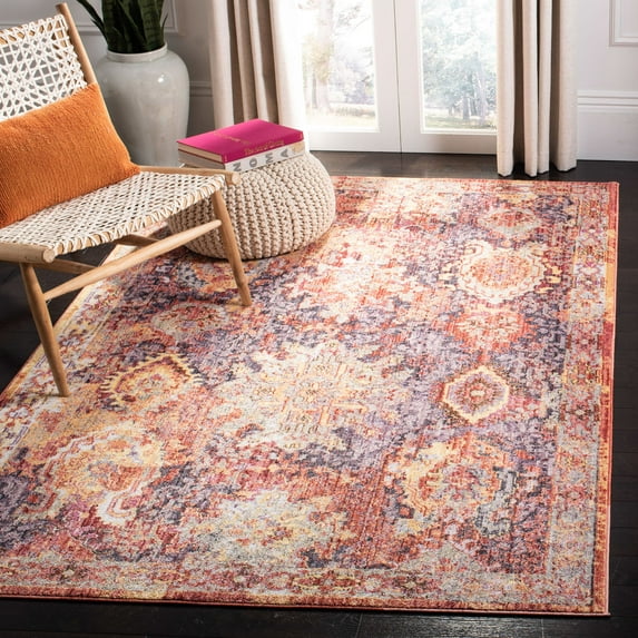 SAFAVIEH Bristol Felicity Oriental Polyester Area Rug, Rust/Lavender, 7' x 7' Square