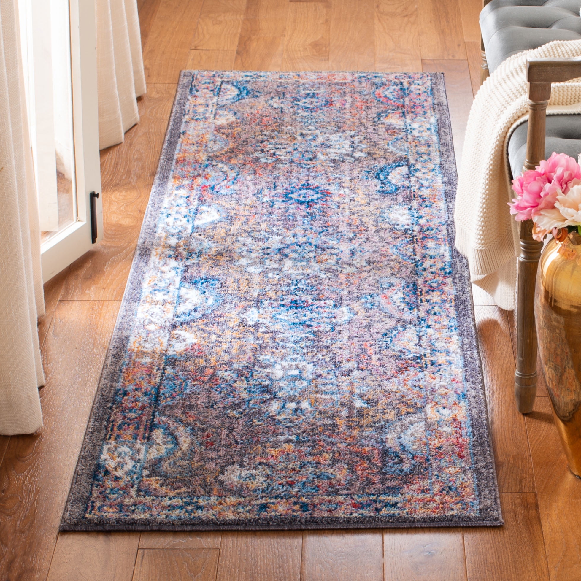 Polyester Runner Rugs SAFAVIEH Bristol Felicity Oriental Polyester Runner Rug, Dark Gray/Blue ...