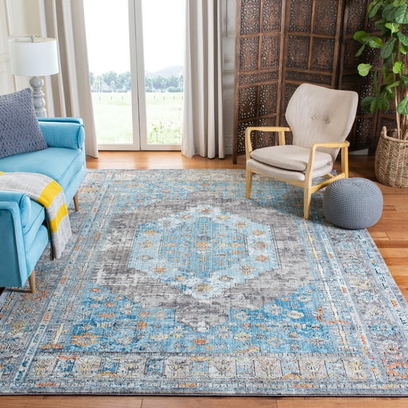 SAFAVIEH Bristol Lyla Oriental Polyester Area Rug, Gray/Blue, 7' x 7' Square
