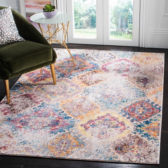 SAFAVIEH Bristol Korbin Geometric Polyester Area Rug, Blue/Light Gray, 5'1" x 7'6"