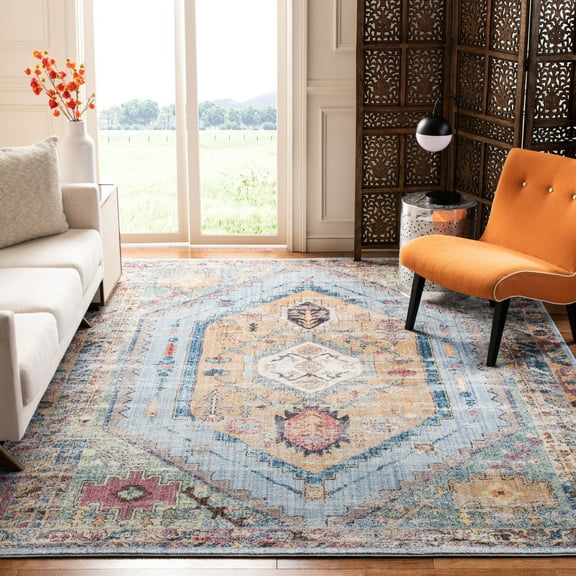 SAFAVIEH Bristol Leola Oriental Polyester Area Rug, Blue/Camel, 8' x 10'