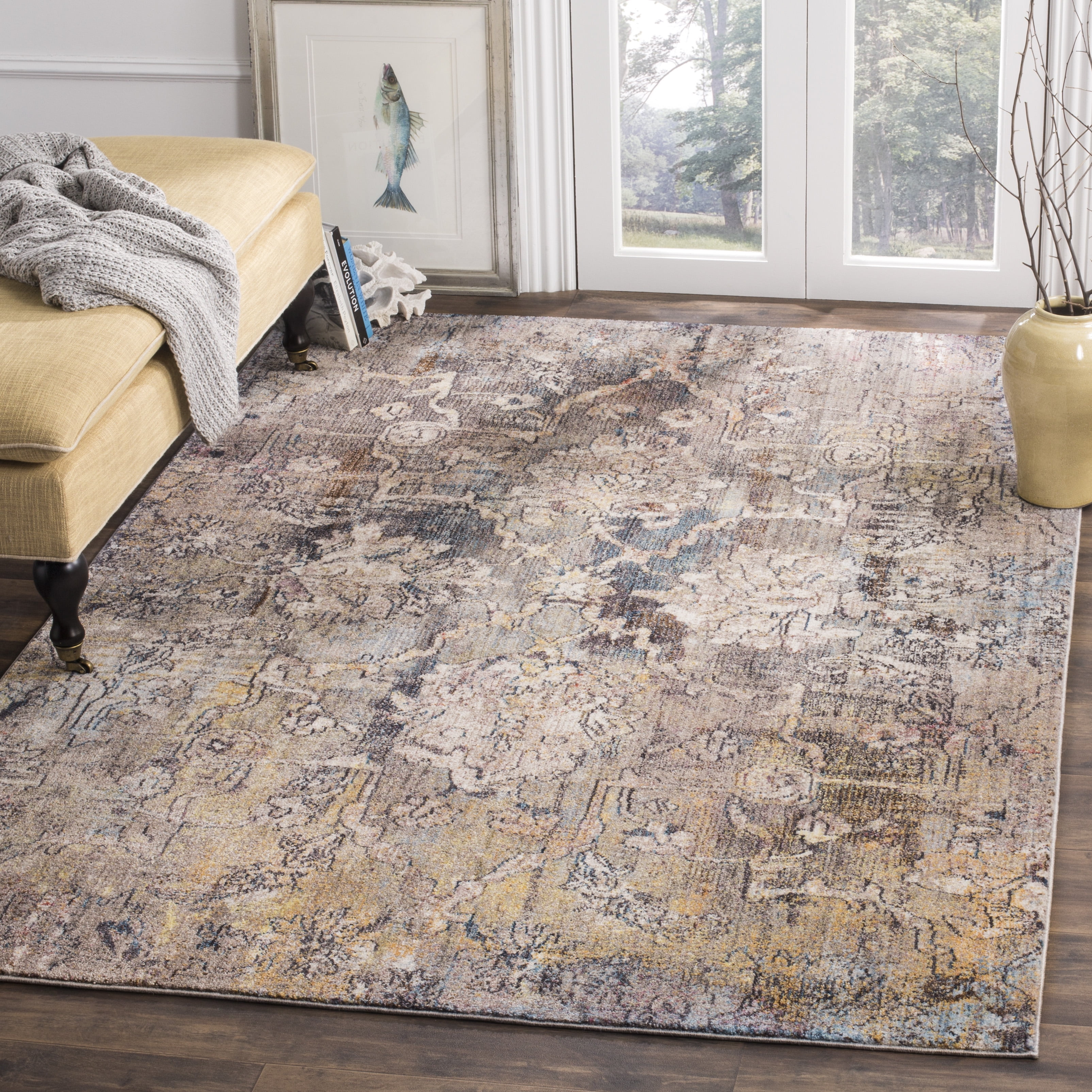 SAFAVIEH Bristol Letha Floral Polyester Area Rug, Blue/Gray, 5'1" x 7'6"