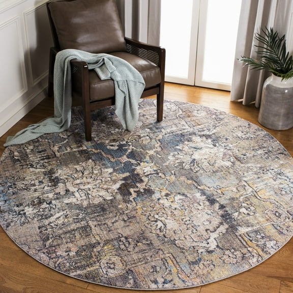 SAFAVIEH Bristol Letha Floral Polyester Area Rug, Blue/Gray, 7' x 7' Round