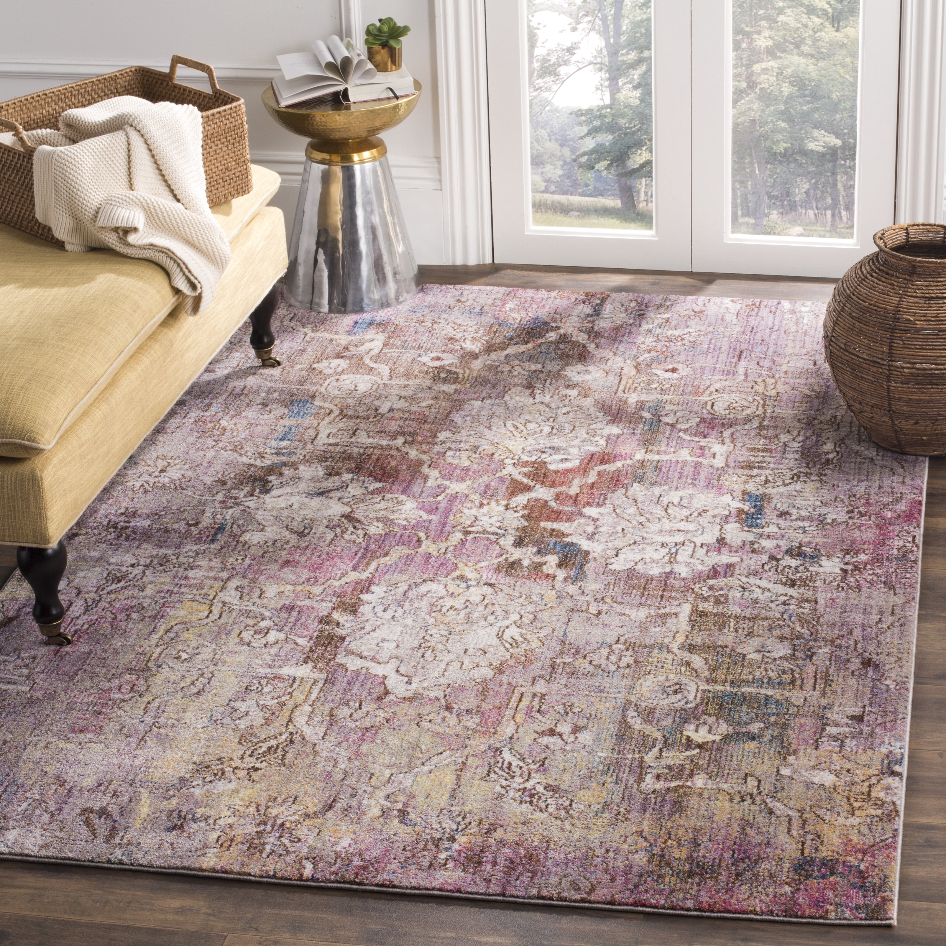 SAFAVIEH Bristol Letha Floral Polyester Area Rug, Pink/Gray, 6' x 9'