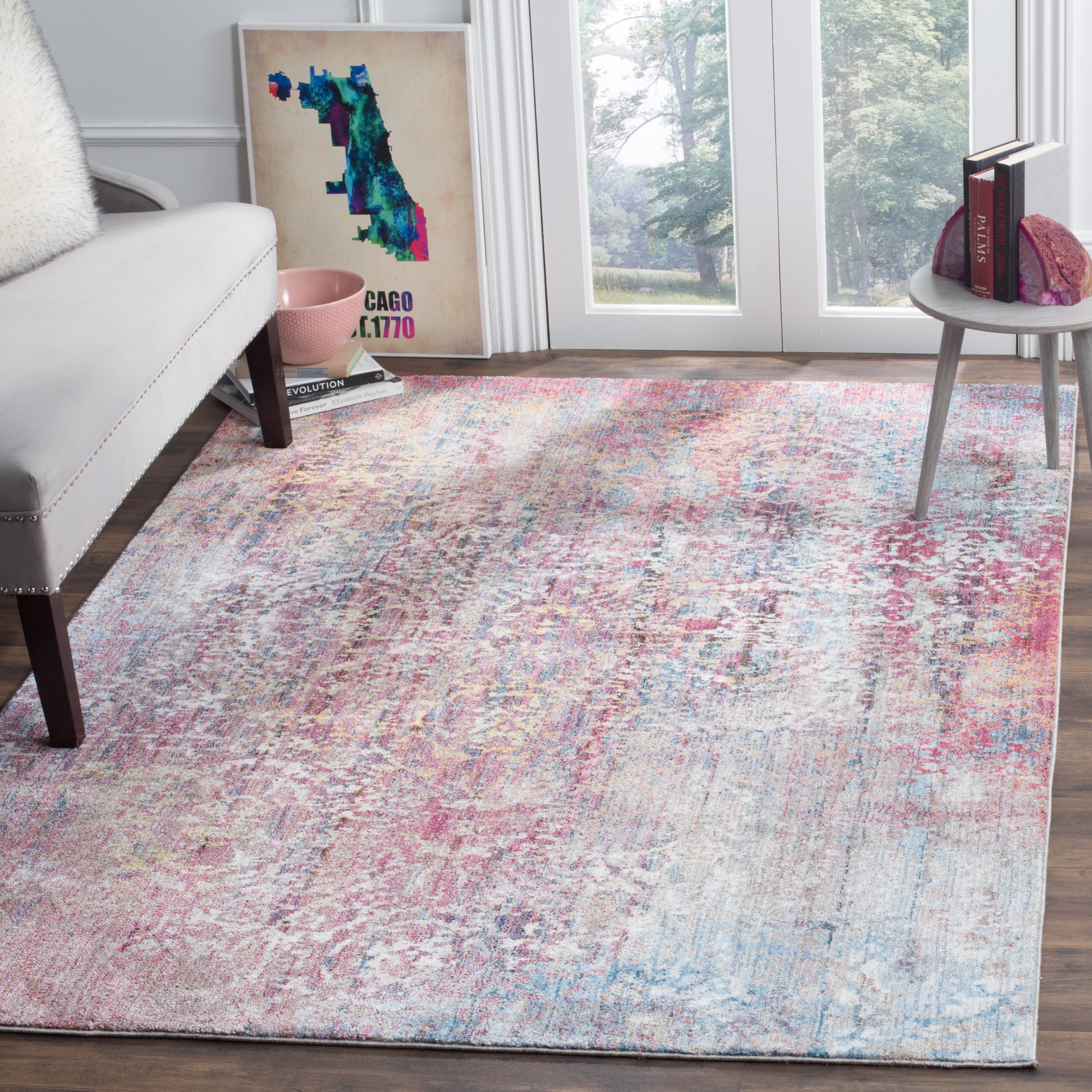 SAFAVIEH Bristol Maisy Abstract Polyester Area Rug, Pink/Multi, 9' x 12'