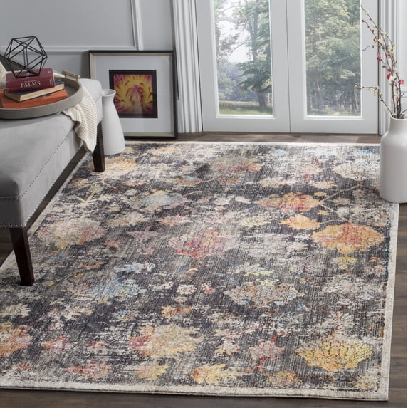 SAFAVIEH Bristol Naira Overdyed Floral Polyester Area Rug, Grey/Multi, 6' x 9'