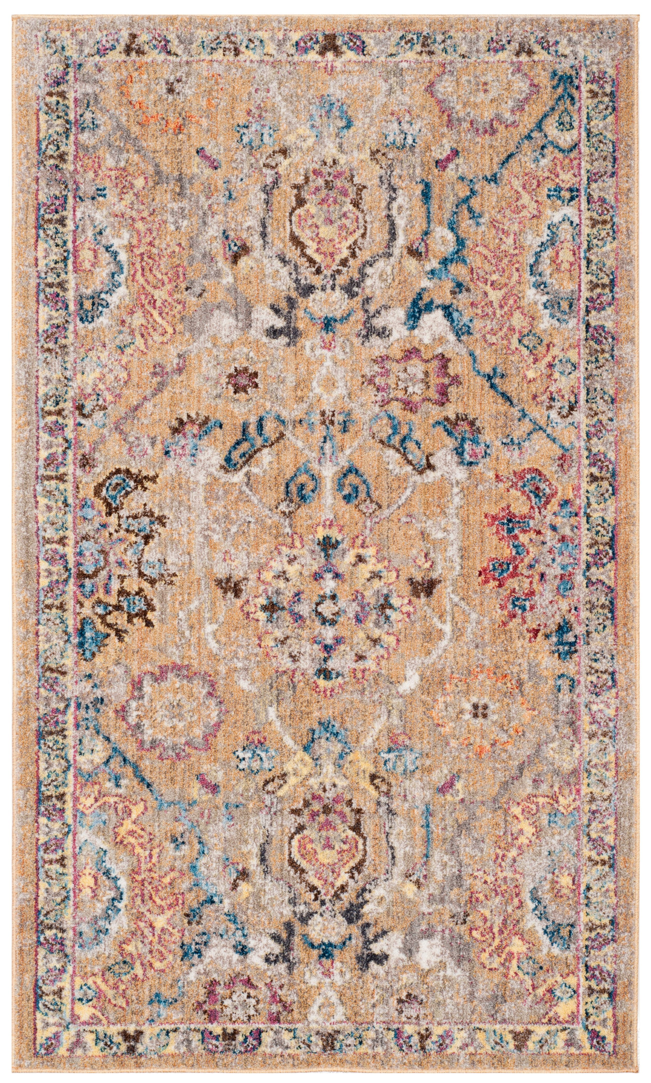 Camel and Blue Rectangular Synthetic Area Rug, 3' x 5'