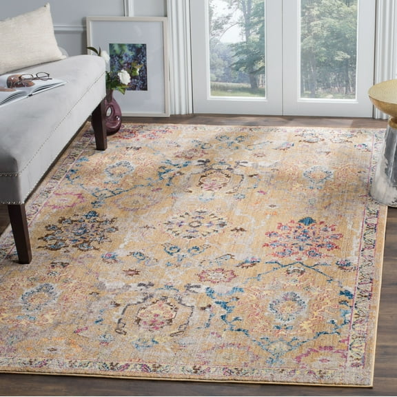 SAFAVIEH Bristol Gorden Oriental Polyester Area Rug, Camel/Blue, 5'1" x 7'6"
