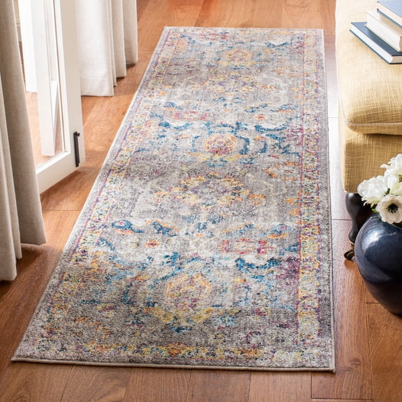 SAFAVIEH Bristol Gorden Oriental Polyester Runner Rug, Gray/Blue, 2'3" x 10'