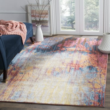 SAFAVIEH Bristol Paisley Geometric Polyester Area Rug, Blue/Rust, 5'1" x 7'6"