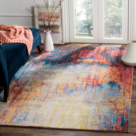 SAFAVIEH Bristol Paisley Geometric Polyester Area Rug, Blue/Rust, 5'1" x 7'6"