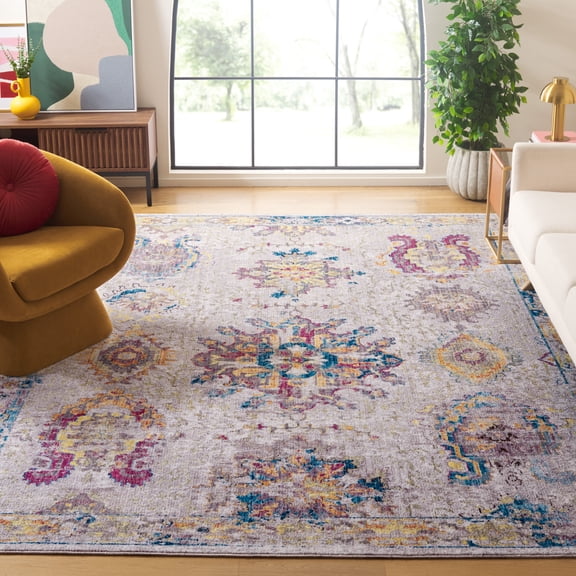 SAFAVIEH Bristol Bill Oriental Polyester Area Rug, Light Gray/Blue, 7' x 7' Square