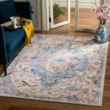 SAFAVIEH Bristol Waverly Oriental Polyester Area Rug, Blue/Light Gray, 5'1" x 7'6"