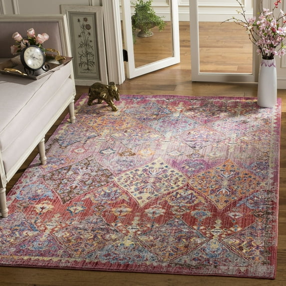 SAFAVIEH Bristol Wyatt Geometric Polyester Area Rug, Rose/Multi, 8' x 10'