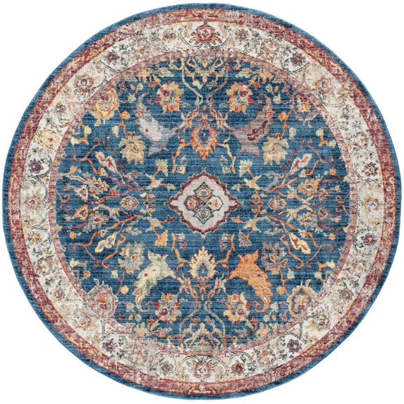 SAFAVIEH Bristol Xzavier Traditional Polyester Area Rug, Blue/Light Grey, 7' x 7' Round