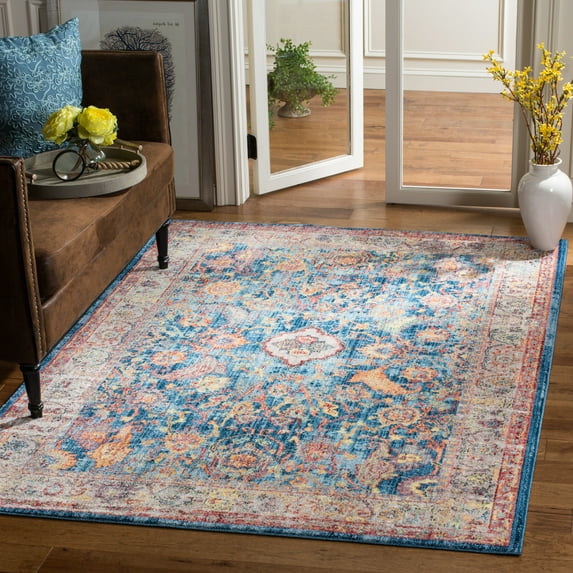 SAFAVIEH Bristol Xzavier Oriental Polyester Area Rug, Blue/Light Gray, 9' x 12'