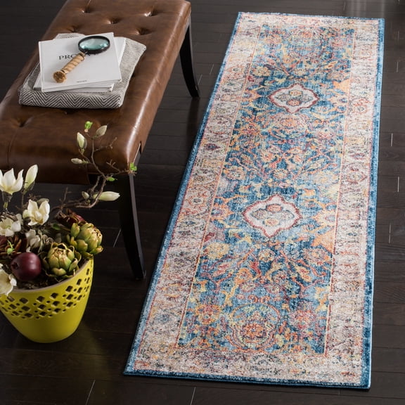 SAFAVIEH Bristol Xzavier Oriental Polyester Runner Rug, Blue/Light Gray, 2'3" x 8'