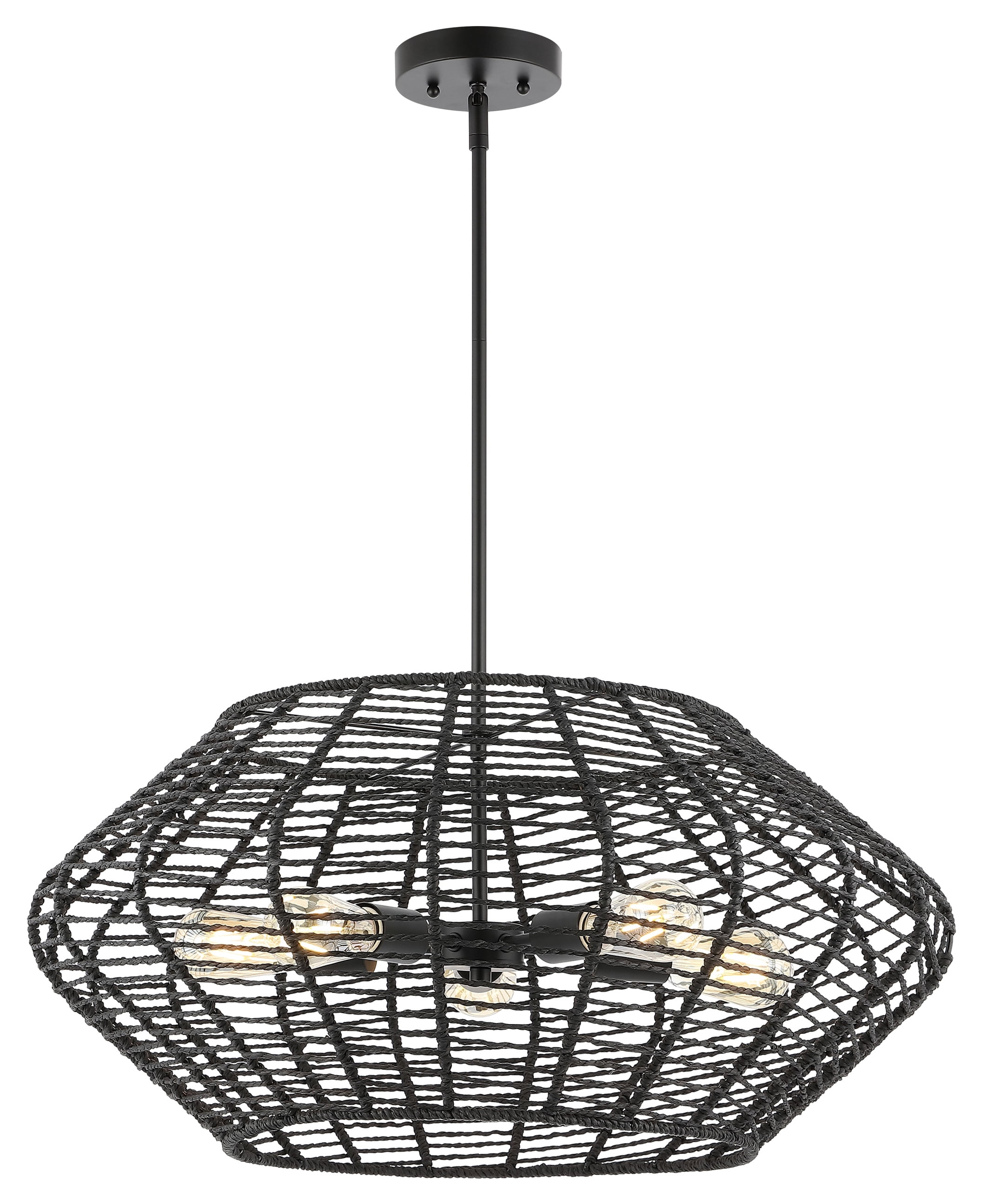 Briza Black Woven Paper and Iron 5-Light Pendant
