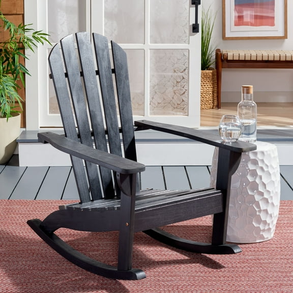 SAFAVIEH Brizio Outdoor Adirondack Slat Back Rocking Chair, Black