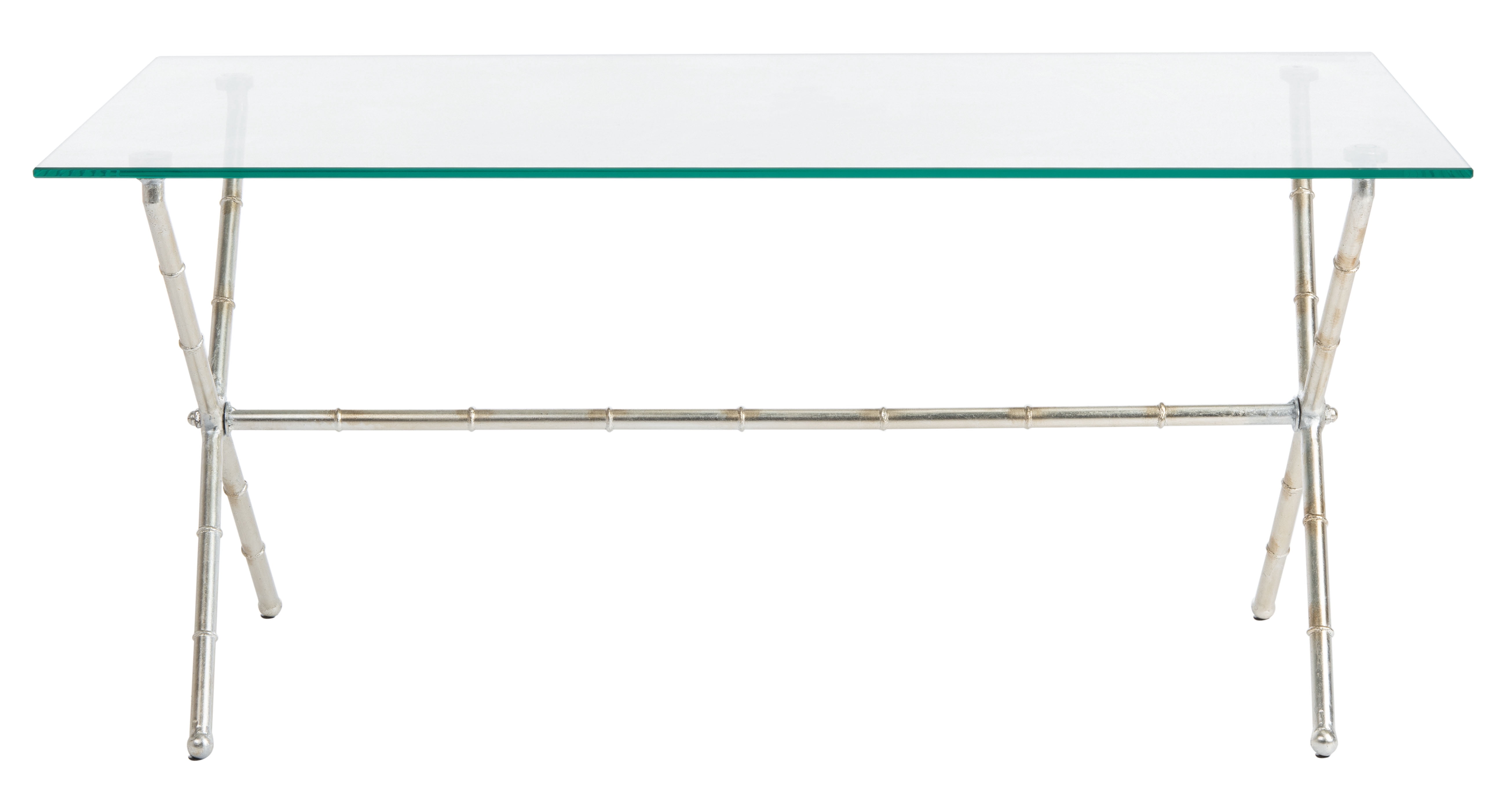 SAFAVIEH Brogen 17 in. H Solid Cross Leg Accent Table, Silver/Clear Glass