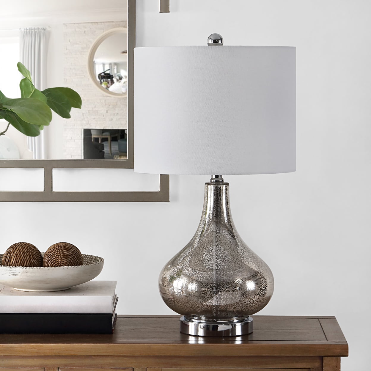 Brooks 24" Silver Glass Table Lamp with White Drum Shade