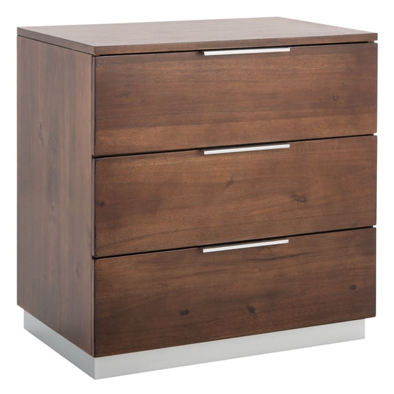 SAFAVIEH Brylin Retro Rustic 3 Drawer Nightstand, Walnut