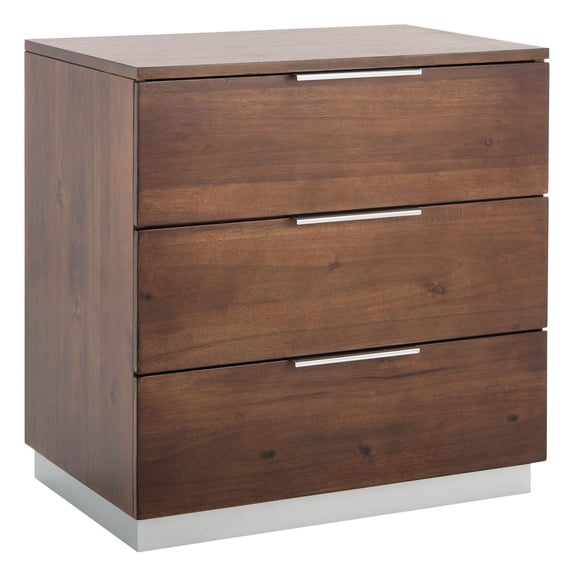 SAFAVIEH Brylin Retro Rustic 3 Drawer Nightstand, Walnut