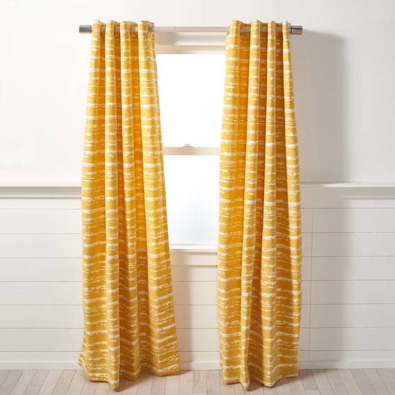 SAFAVIEH Brynleigh Modern Yellow Striped Grommet Semi-Sheer Curtains, 52" x 96"