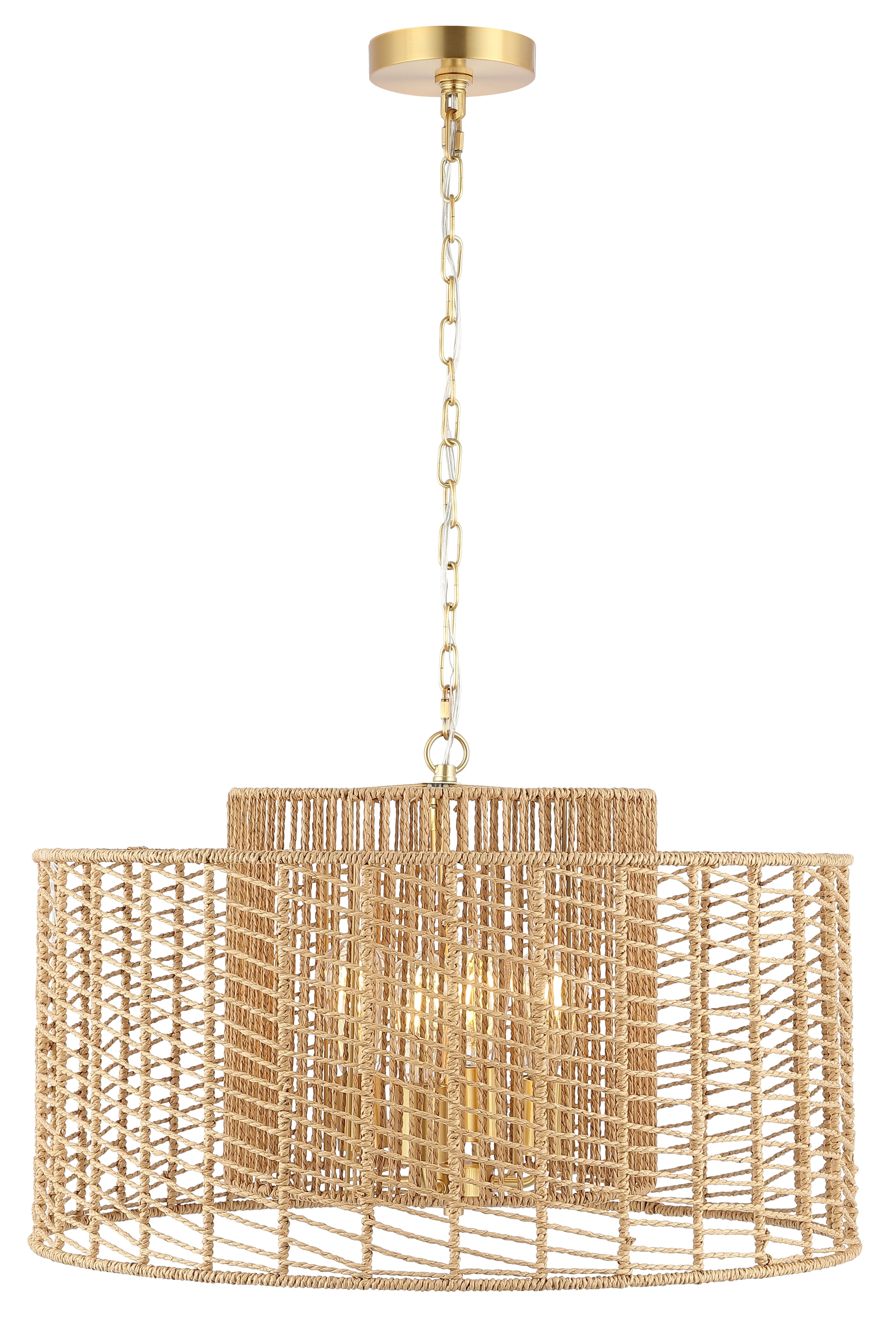 Natural Woven Rope and Brass Drum Pendant Light