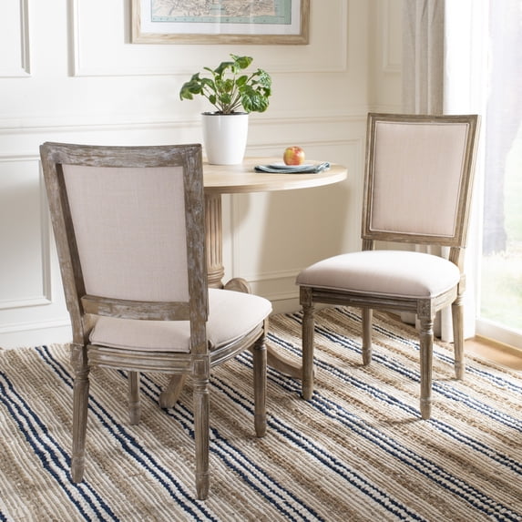 SAFAVIEH Buchanan 19''H French Linen Rect Side Chair Beige / Rustic Oak