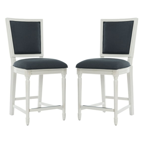 SAFAVIEH Buchanan 26"H Upholstered Rectangle Counter Stool, Set of 2, Navy