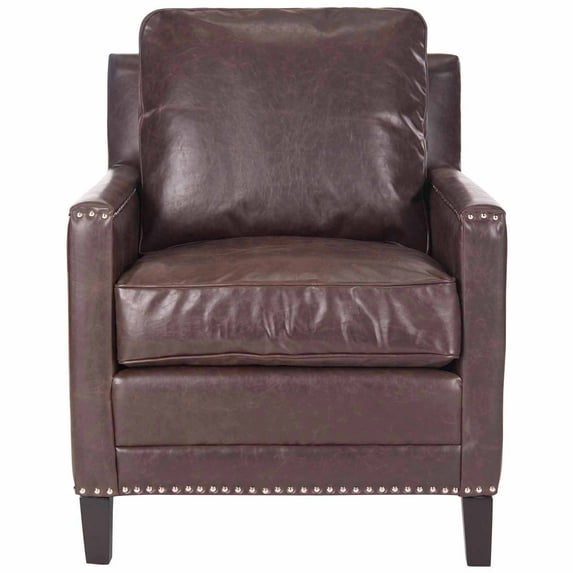 SAFAVIEH Buckler Classic Upholstered Club Chair w/ Silver Nail Heads, Antique Brown