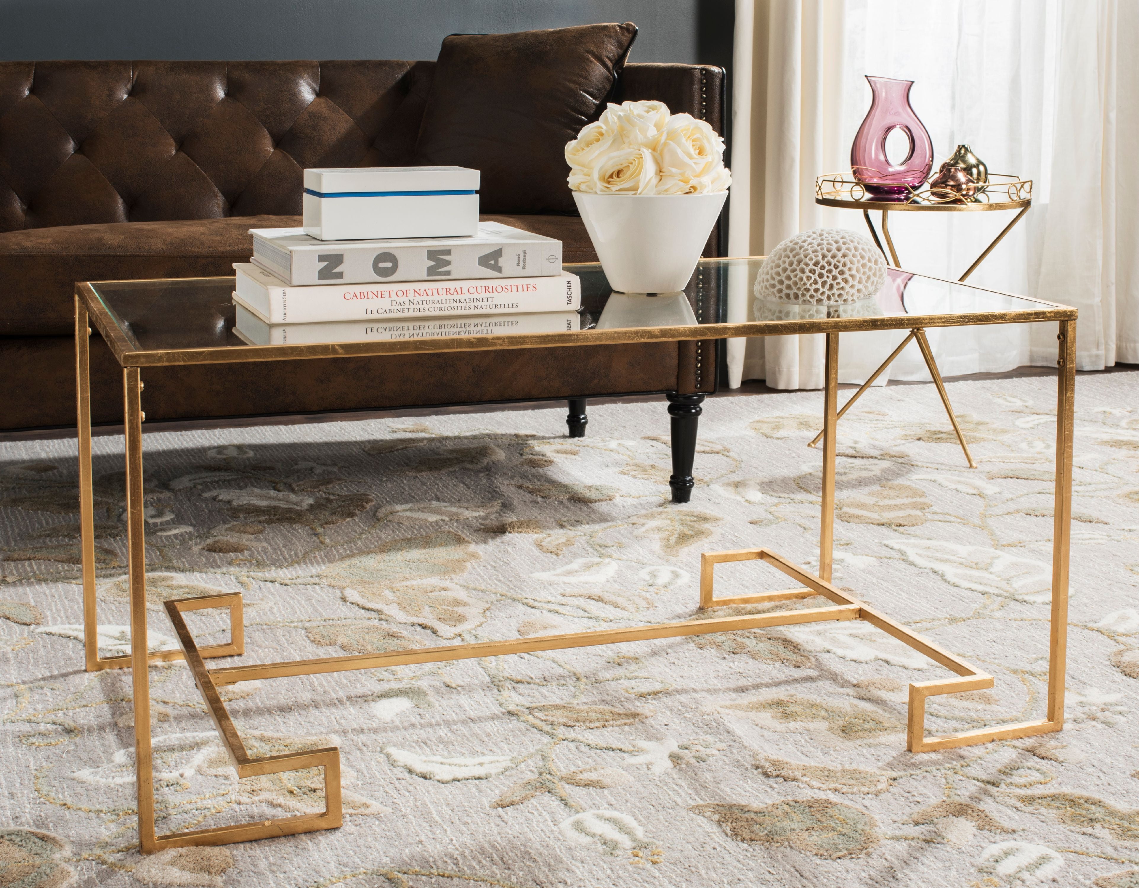 Gold Rectangular Metal and Glass Transitional Coffee Table