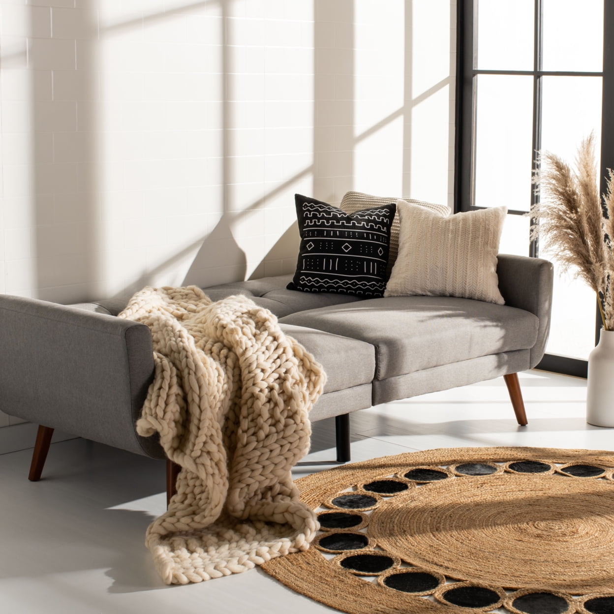 Contemporary Grey Linen Twin Sleeper Sofa with Tufted Back