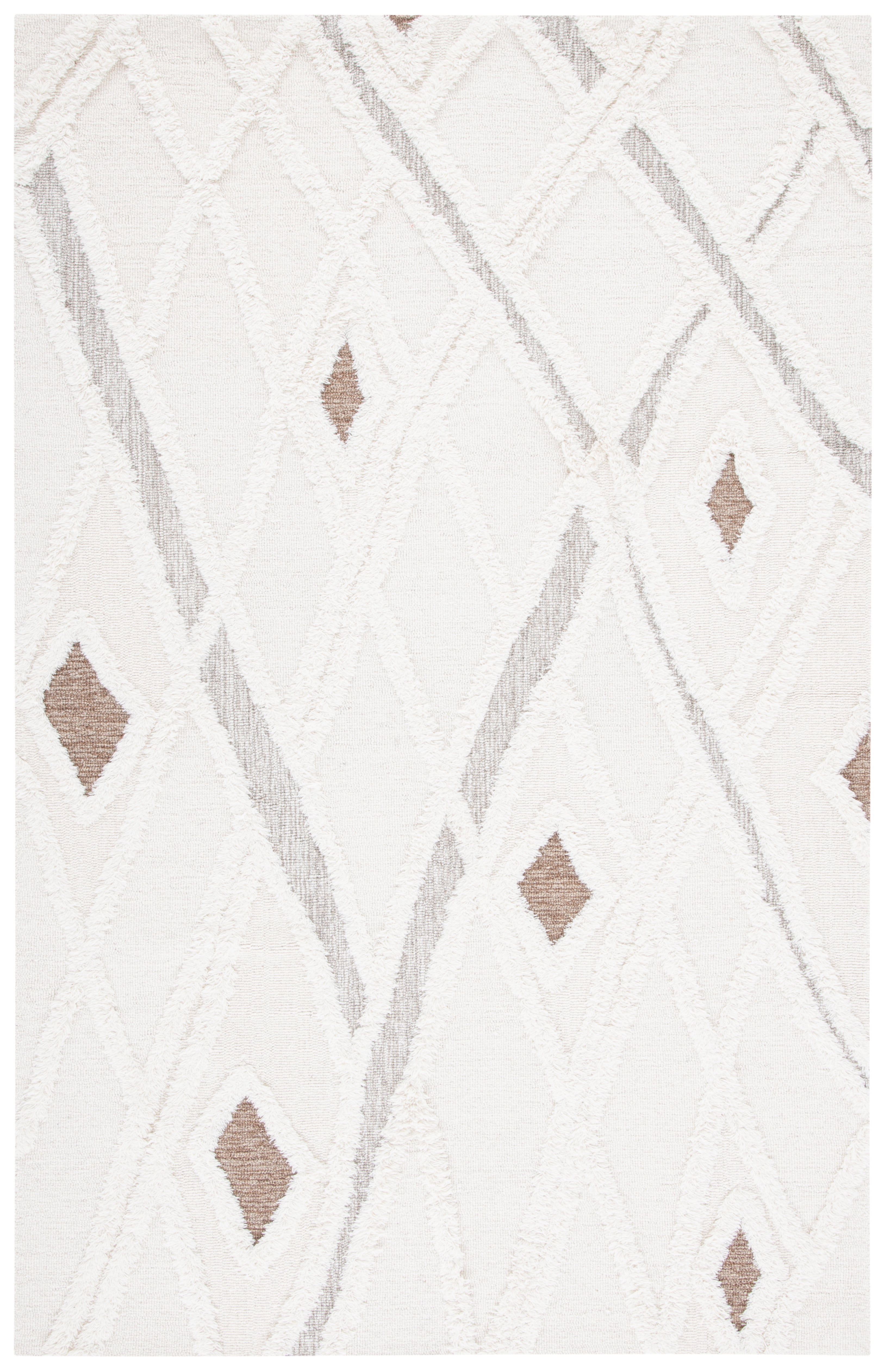 Ivory and Brown Handmade Wool Tufted Shag Area Rug 2' x 3'