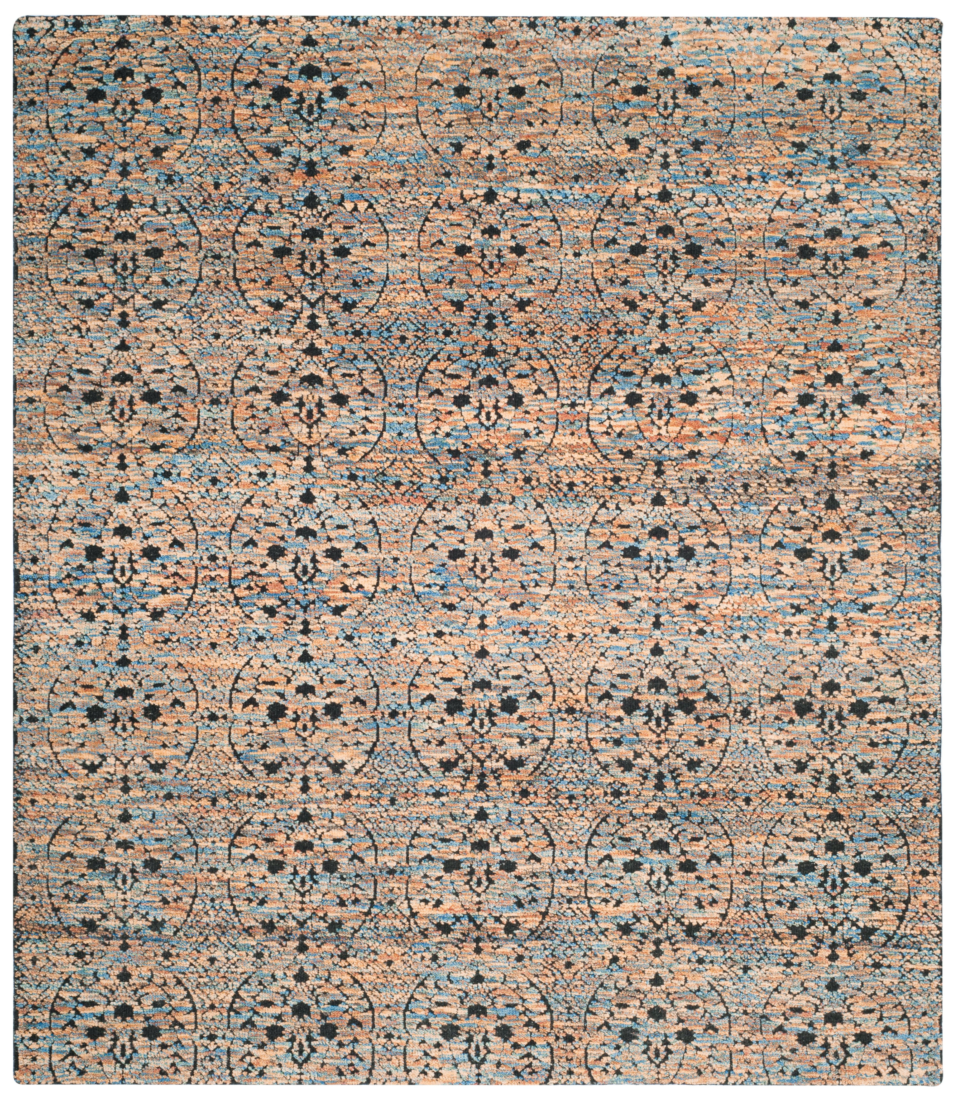SAFAVIEH Castilla Yasim Damask Wool Area Rug, Blue/Gold/Charcoal, 8' x 10'