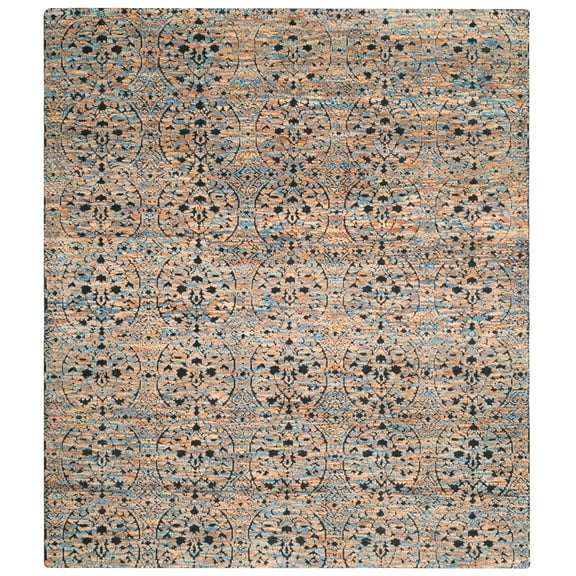 SAFAVIEH Castilla Yasim Damask Wool Area Rug, Blue/Gold/Charcoal, 8' x 10'