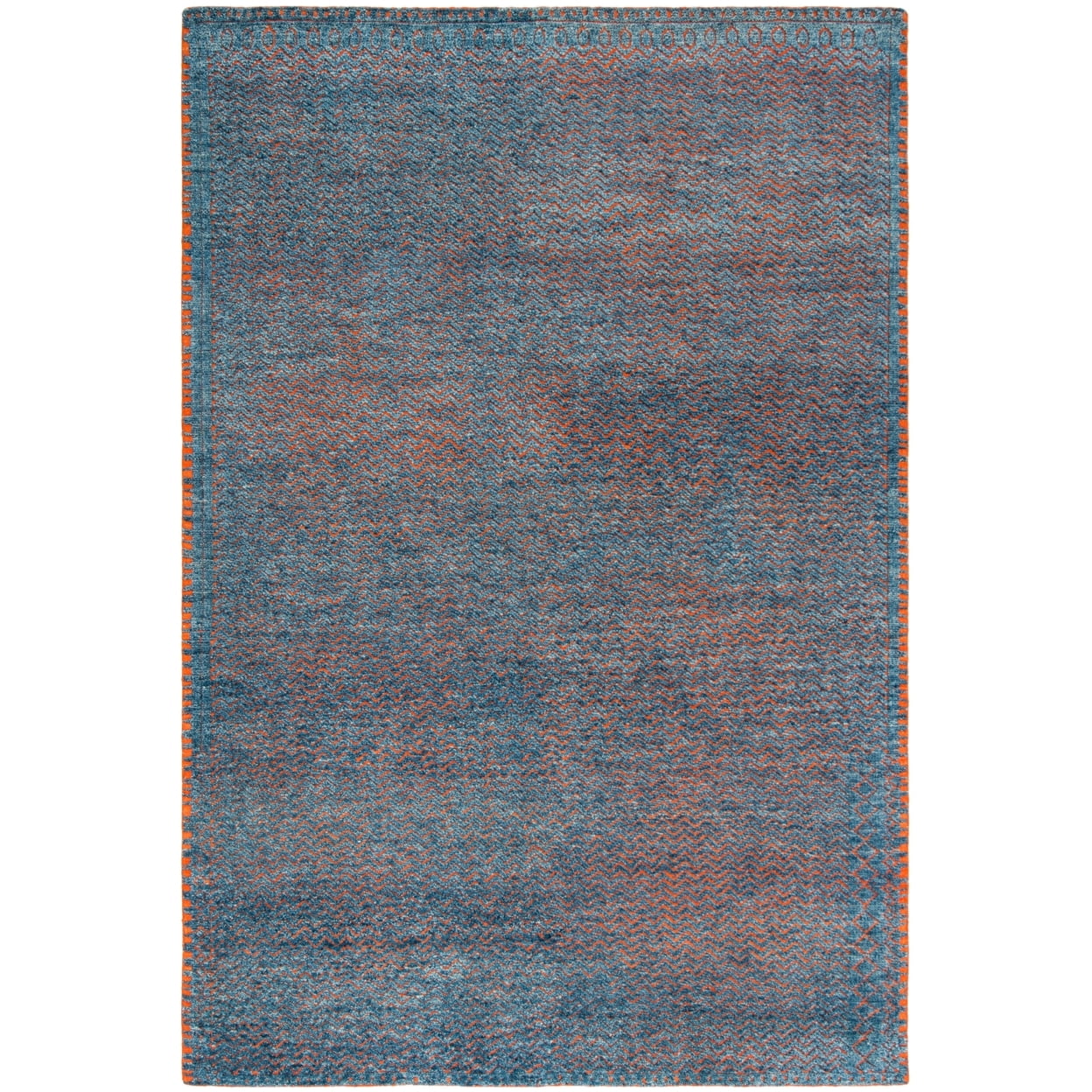 Hand-Knotted Blue Abstract Wool and Viscose Rug, 8' x 10'