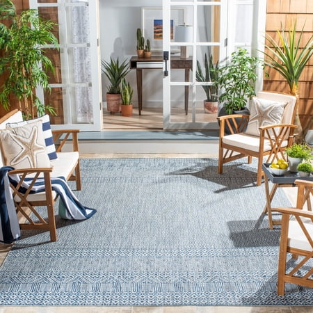 SAFAVIEH Courtyard Evander Geometric Indoor/Outdoor Area Rug, Gray/Blue, 9' x 12'