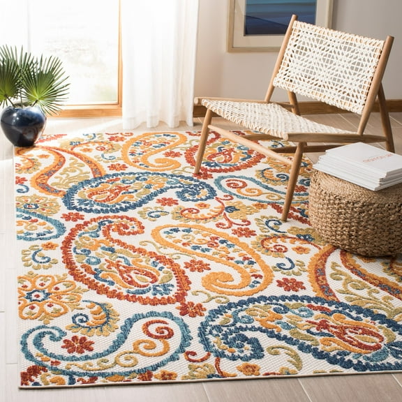 SAFAVIEH Cabana Allycia Cream/Navy 4'X6' Indoor/Outdoor Area Rug Cream/Navy, 5'3" x 7'6"