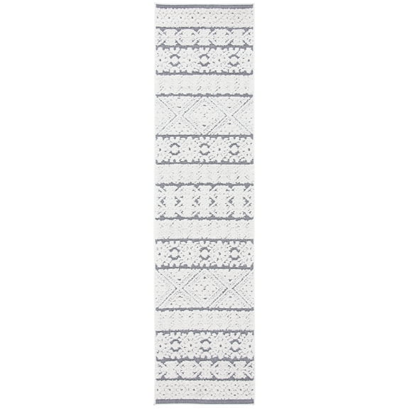 SAFAVIEH Cabana Allycia Geometric Indoor/Outdoor Runner Rug, Ivory/Grey, 2'2" x 7'