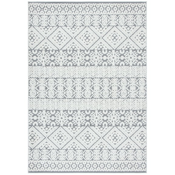 SAFAVIEH Cabana Allycia Ivory/Grey 2'2"X9' Runner Indoor/Outdoor Area Rug Ivory/Grey, 5'5" x 7'7"